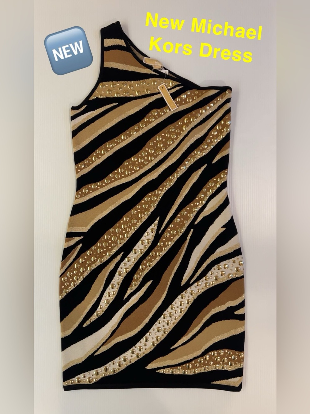 New Michael Kors Women’s One-Shoulder Zebra-Print Dress in Size Medium